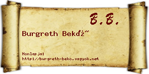 Burgreth Bekő névjegykártya